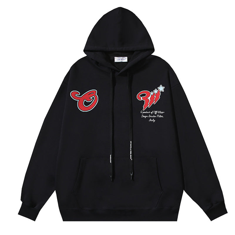 Off-White Logo Drawstring Hoodie — Grey / Black / White
