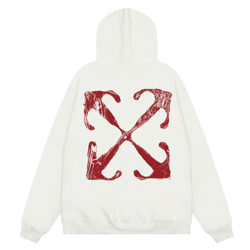 Off-White Men's Scratch Arrow Popover Hoodie — White / Black