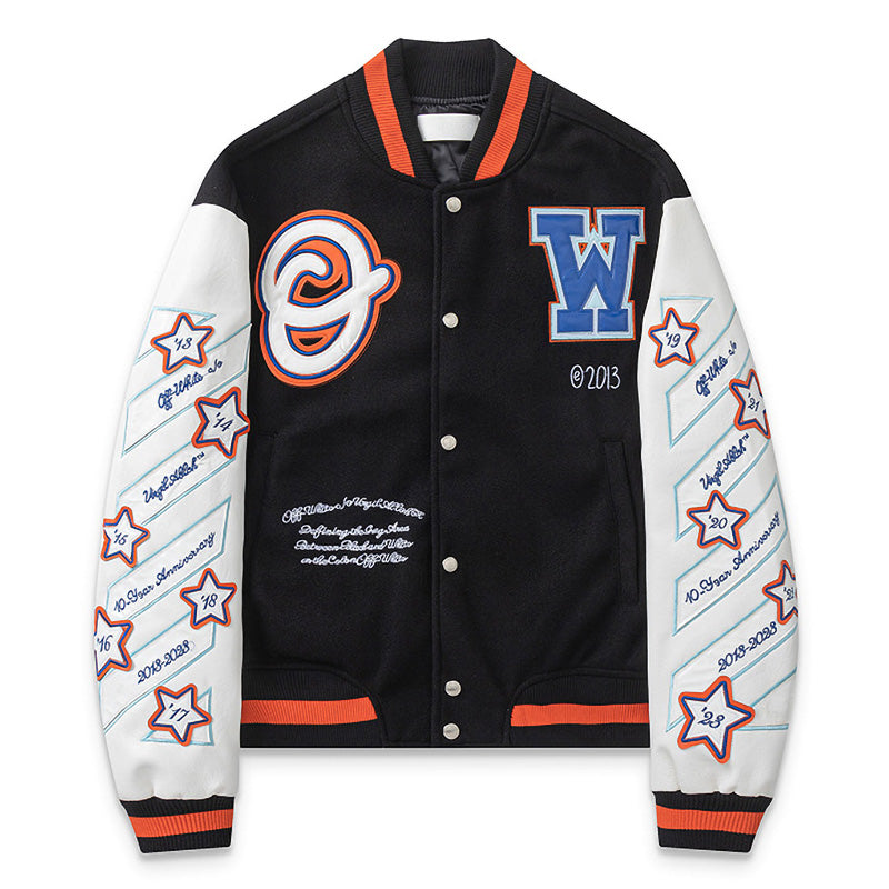 OFF WHITE Multicolour Wool Patchwork Bomber Jacket – Black