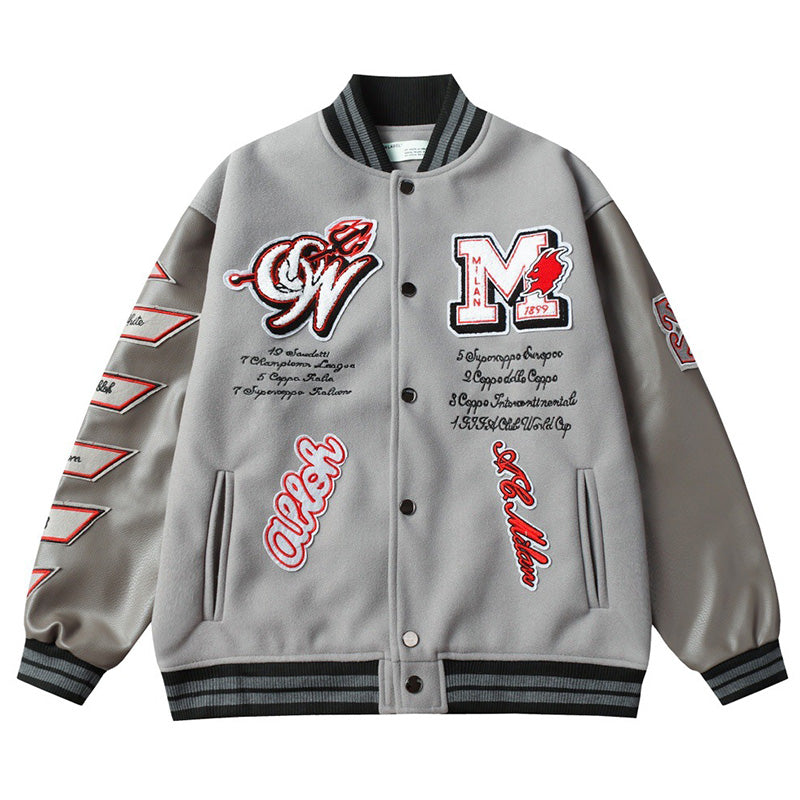 OFF WHITE Embroidered Rhinestone Baseball Jacket – Down Cotton