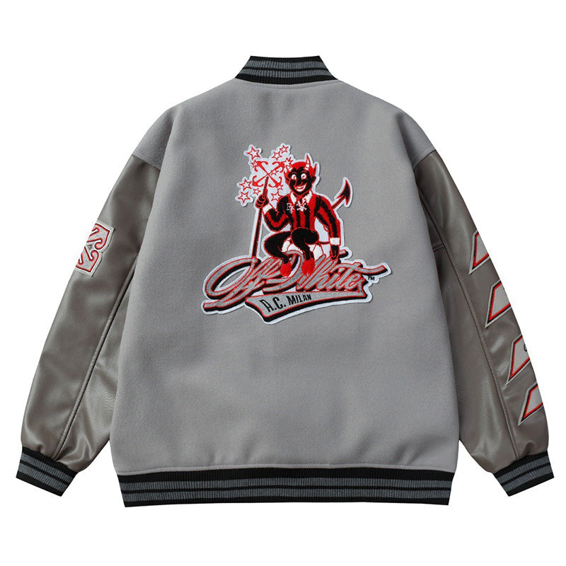 OFF WHITE Embroidered Rhinestone Baseball Jacket – Down Cotton