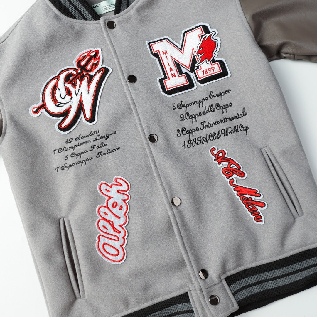 OFF WHITE Embroidered Rhinestone Baseball Jacket – Down Cotton