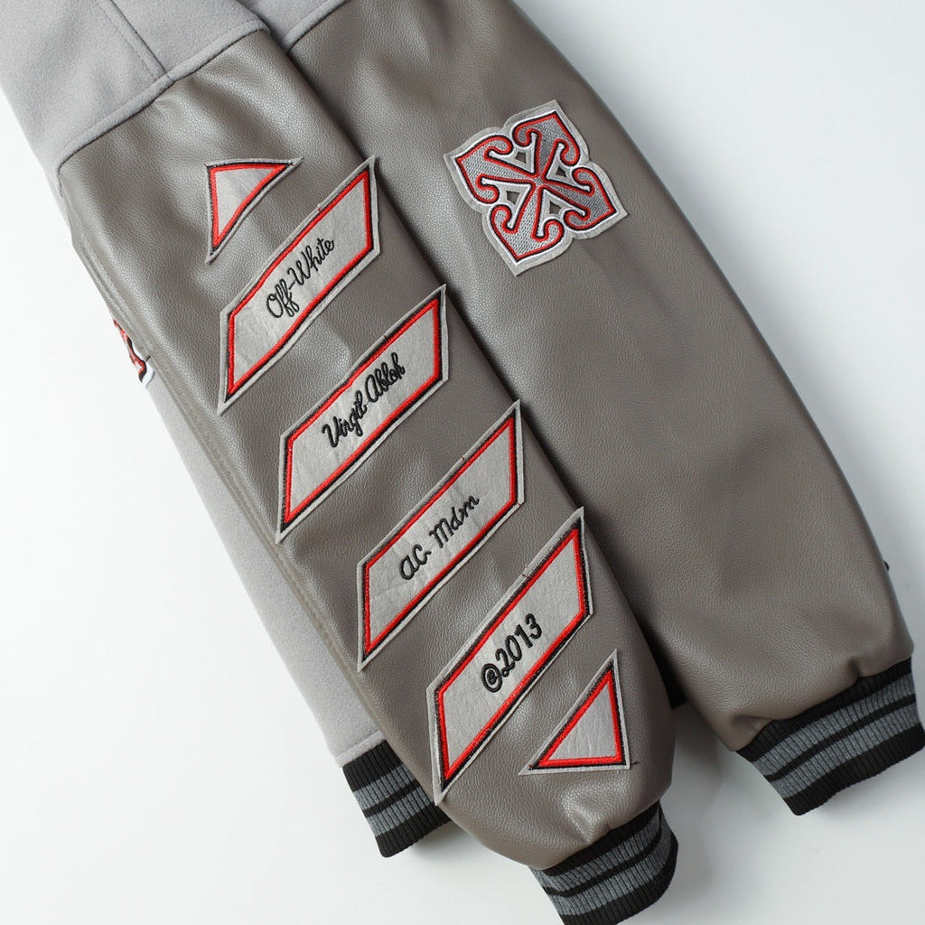 OFF WHITE Embroidered Rhinestone Baseball Jacket – Down Cotton