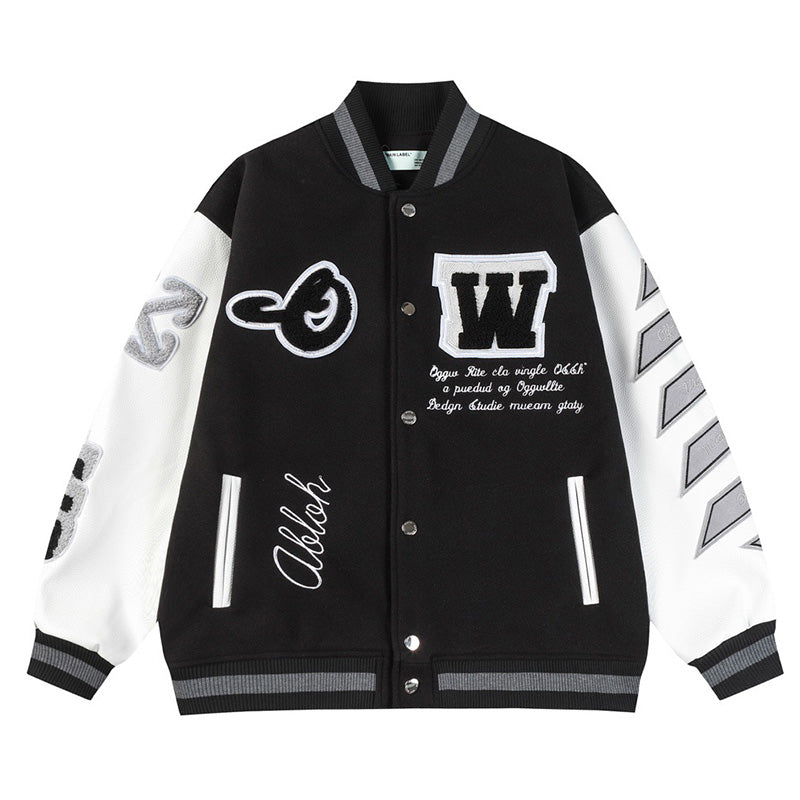 OFF WHITE Baseball Jacket – Black Loose Fit