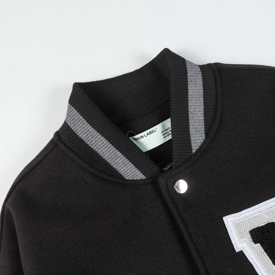 OFF WHITE Baseball Jacket – Black Loose Fit