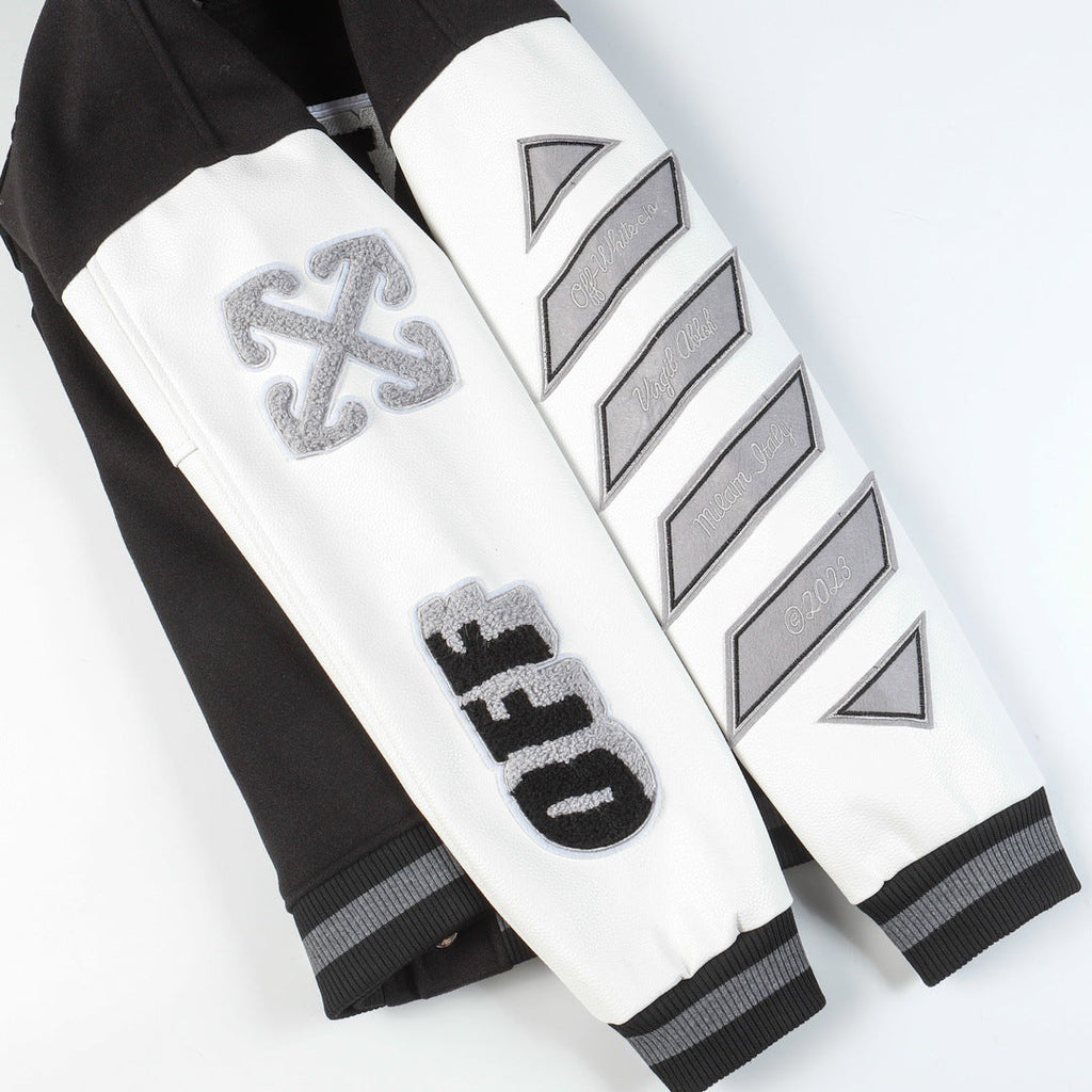 OFF WHITE Baseball Jacket – Black Loose Fit