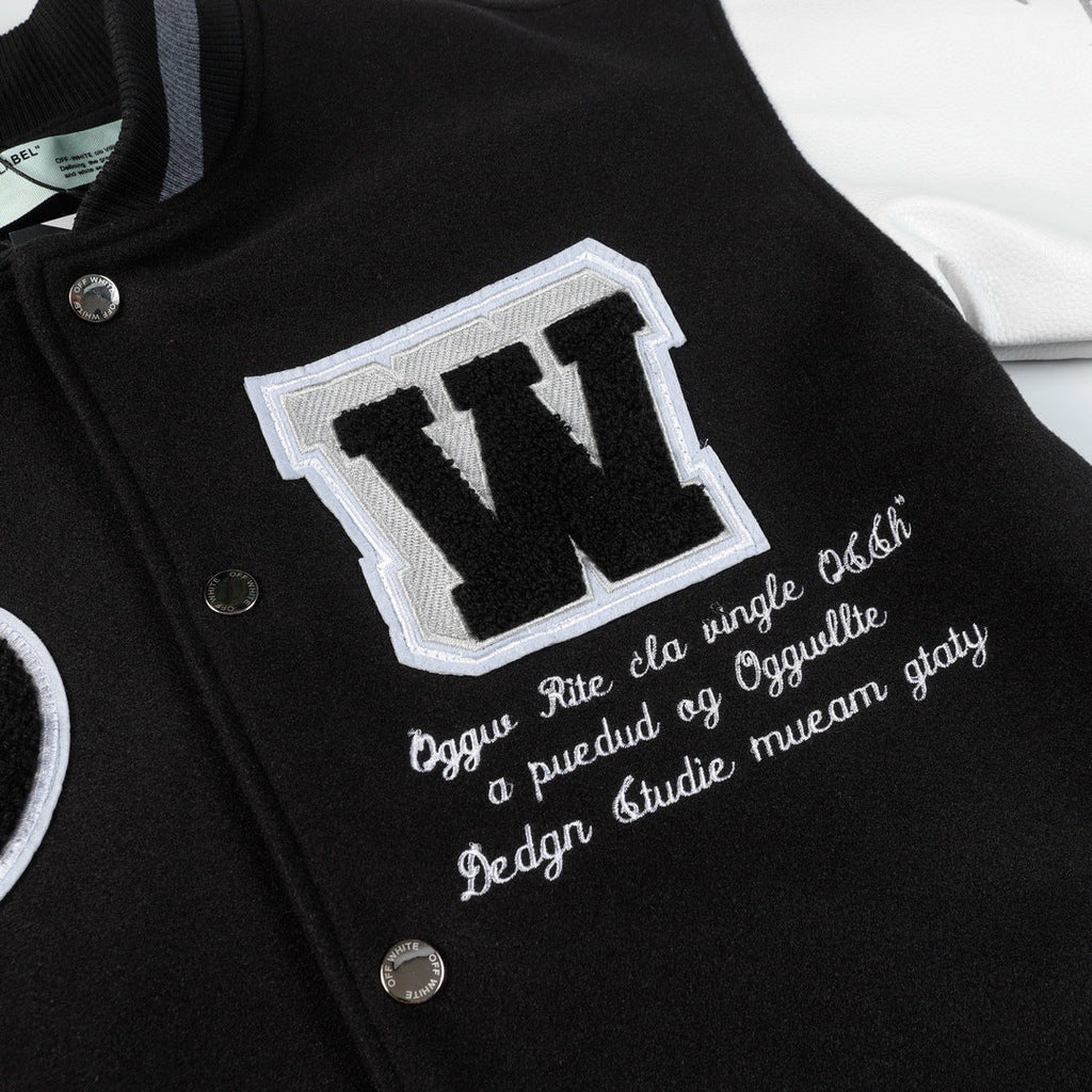 OFF WHITE Baseball Jacket – Black Loose Fit