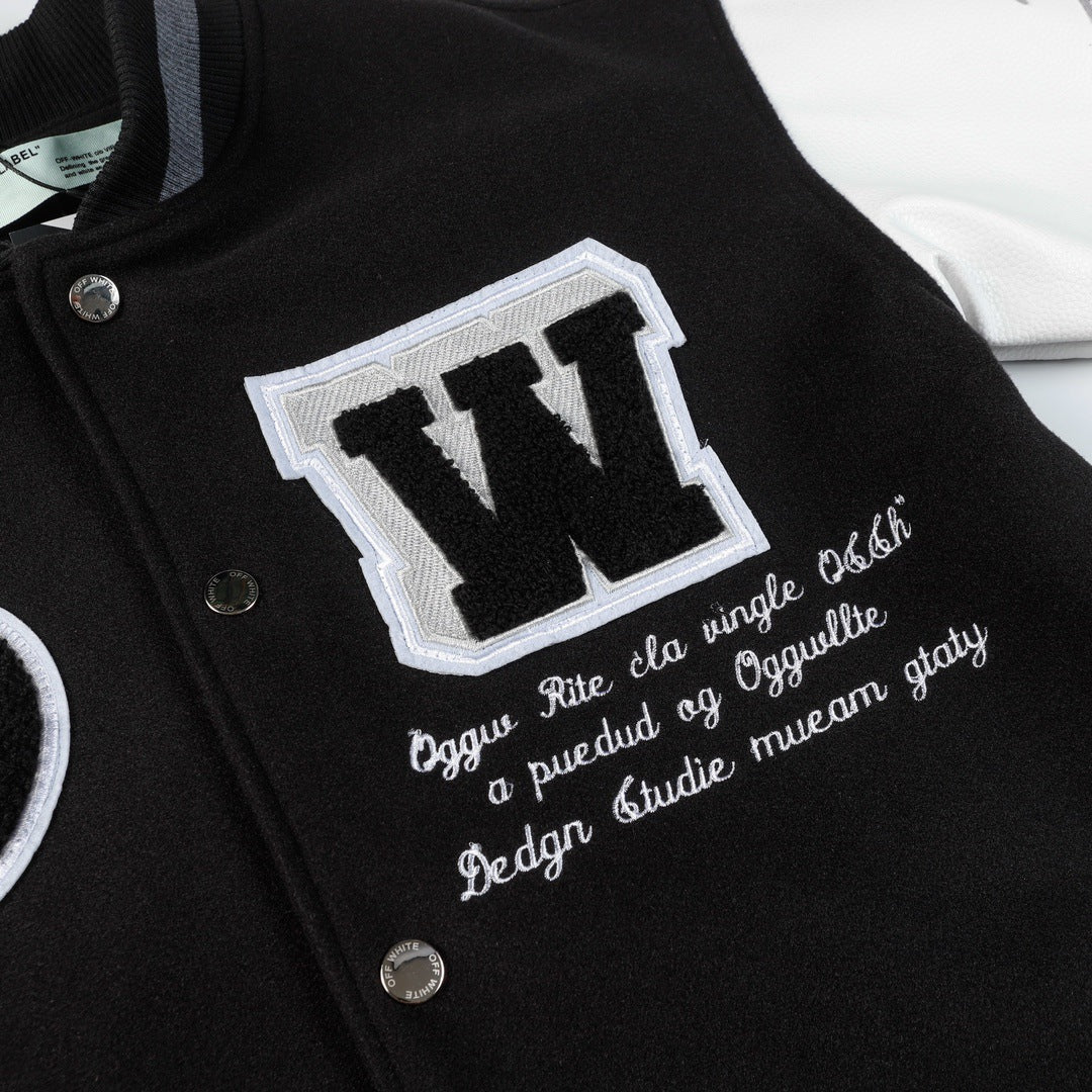OFF WHITE Baseball Jacket – Black Loose Fit