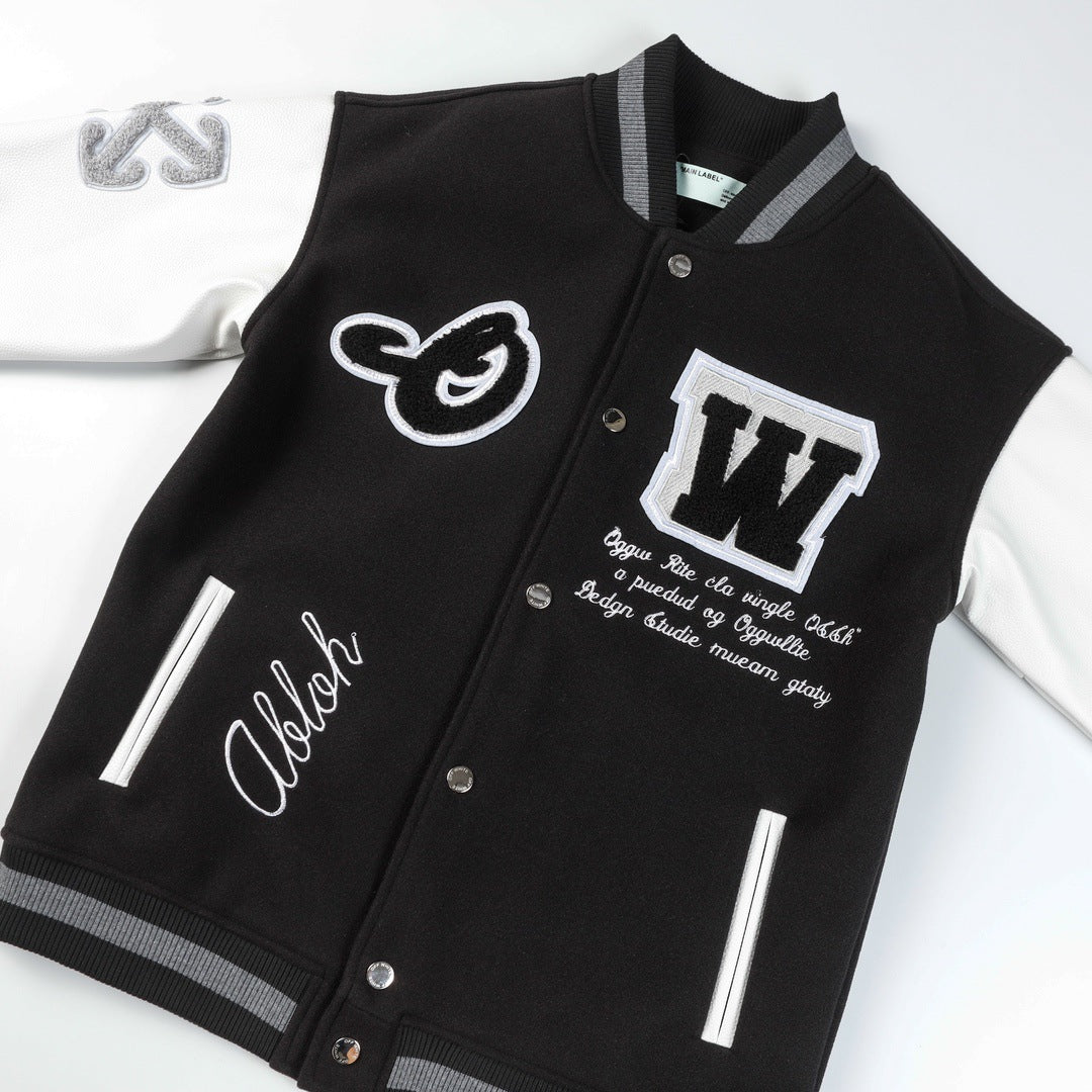 OFF WHITE Baseball Jacket – Black Loose Fit