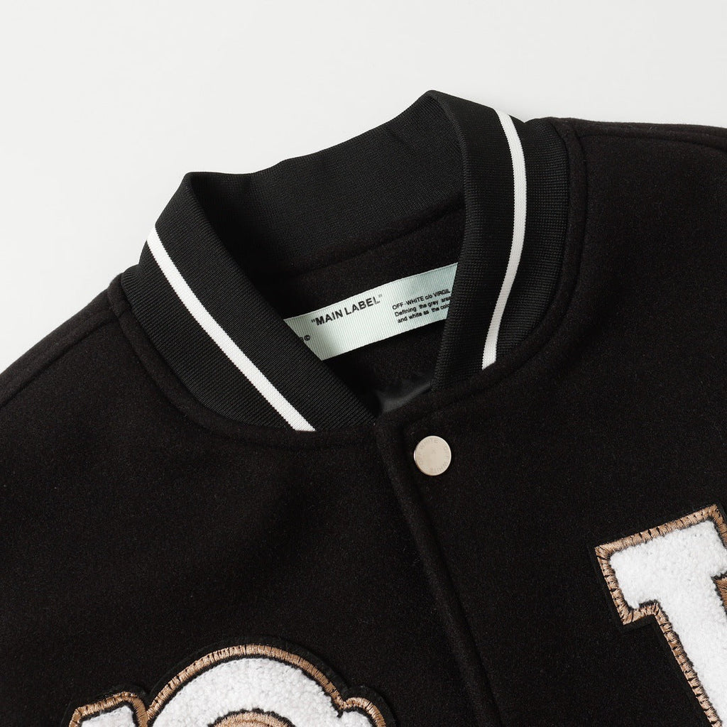 OFF WHITE Logic Patch Varsity Jacket – Black Edition