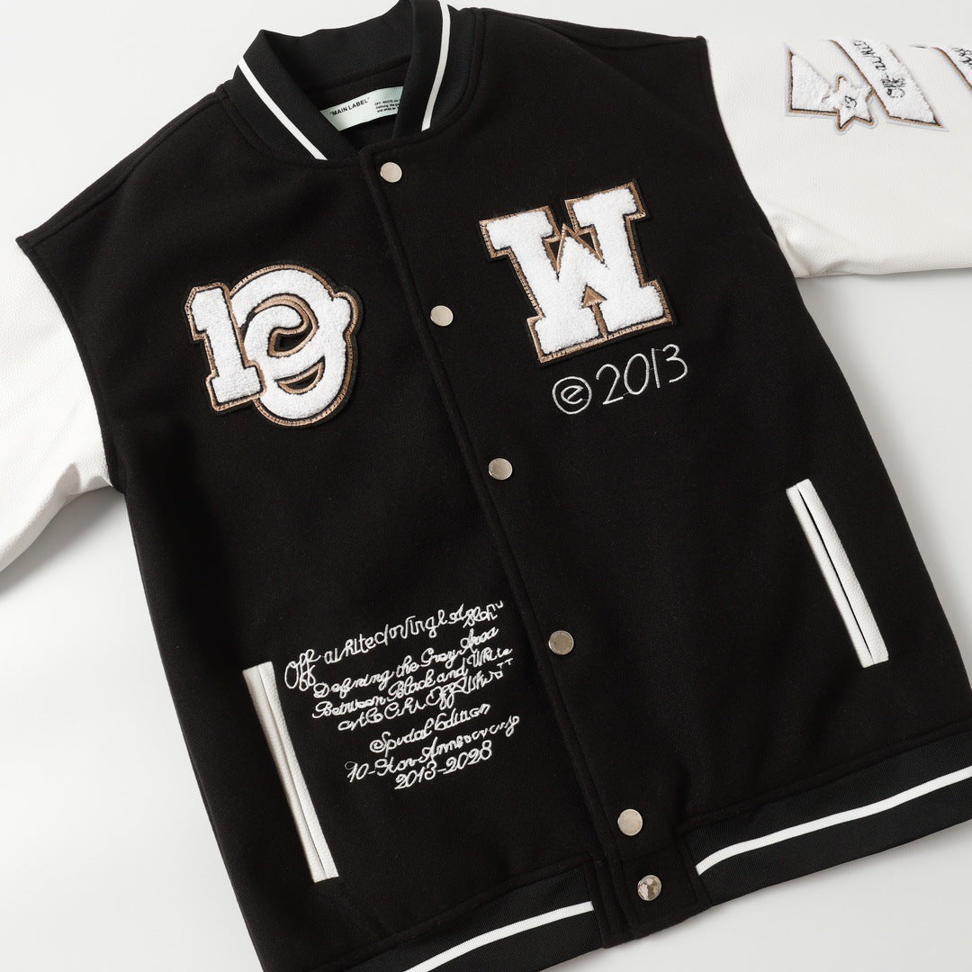 OFF WHITE Logic Patch Varsity Jacket – Black Edition