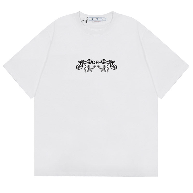 Off-White Cashew Flower Arrow Pattern T-Shirt