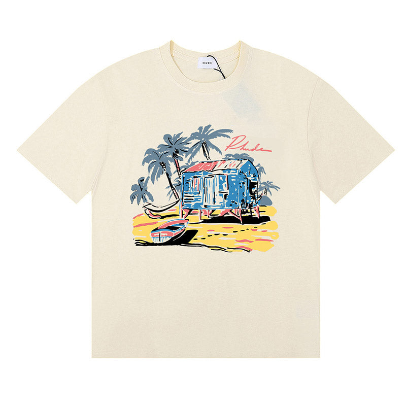 RHUDE Graphic-Print T-Shirt – White / Apricot / Black