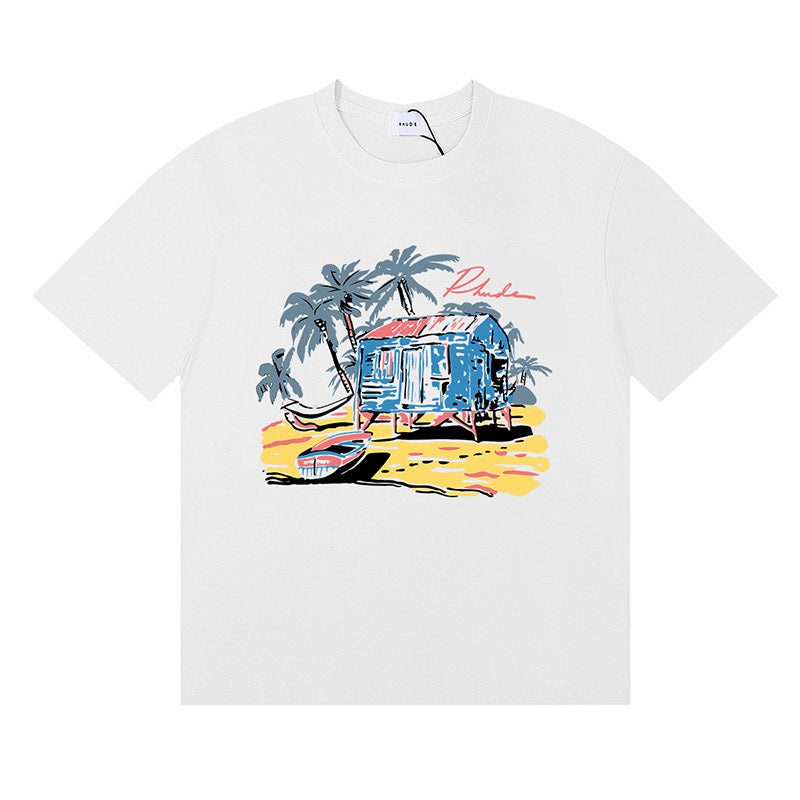 RHUDE Graphic-Print T-Shirt – White / Apricot / Black