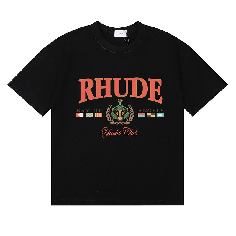 RHUDE Bay of Angels Yacht Club Graphic T-Shirt – Apricot / Black / White