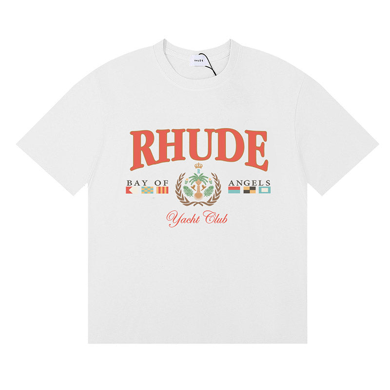 RHUDE Bay of Angels Yacht Club Graphic T-Shirt – Apricot / Black / White