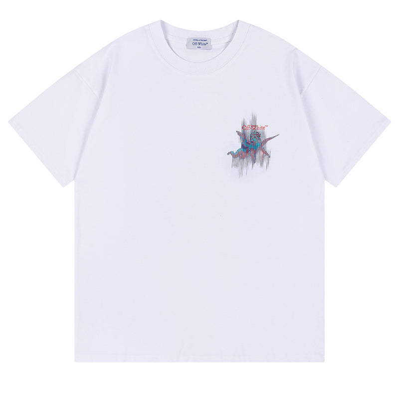 Off-White Cotton Cherub Print T-Shirt — Black / White