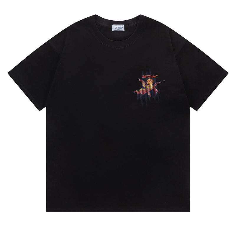 Off-White Cotton Cherub Print T-Shirt — Black / White