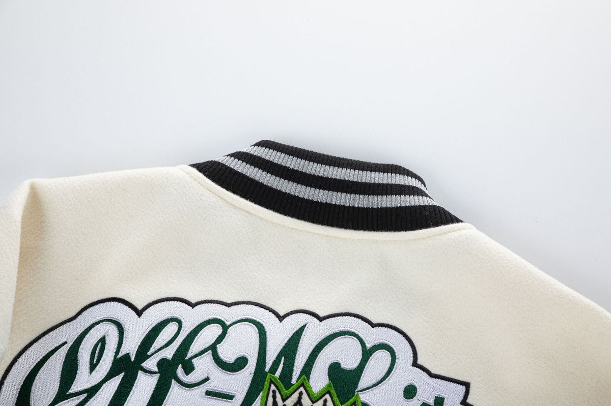 Off-White Cartoon Lion King Embroidered Wool Jacket – Loose Hip Hop Streetwear