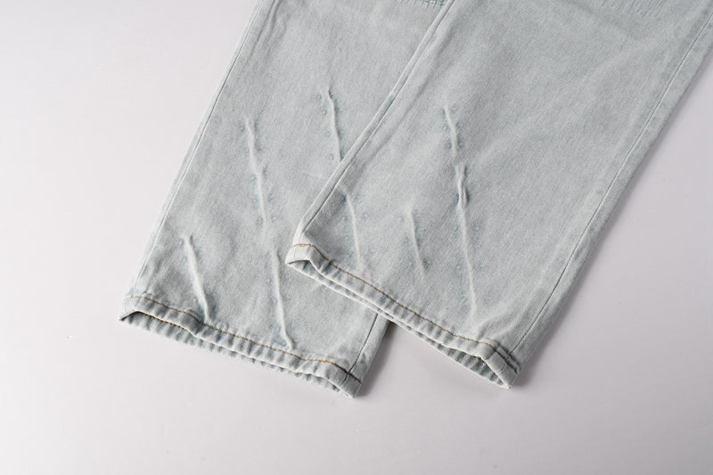 AMIRI Straight Leg Jeans – Light Blue Washed Distressed Denim