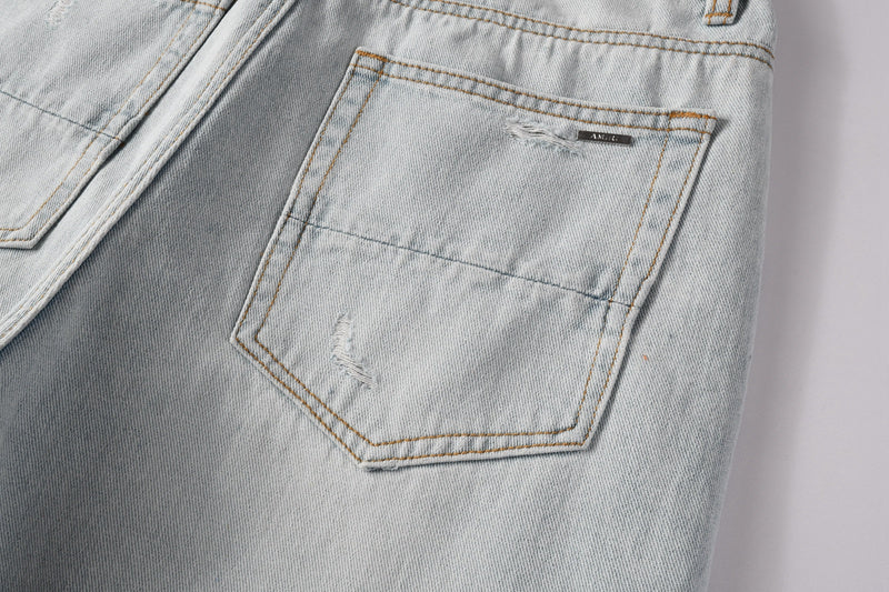 AMIRI Straight Leg Jeans – Light Blue Washed Distressed Denim