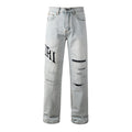 AMIRI Straight Leg Jeans – Light Blue Washed Distressed Denim
