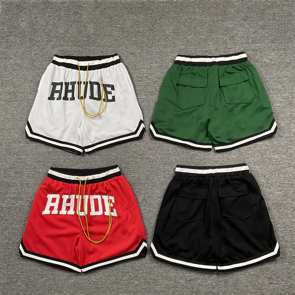 RHUDE Collegiate Shorts – Black / Green / Red / White