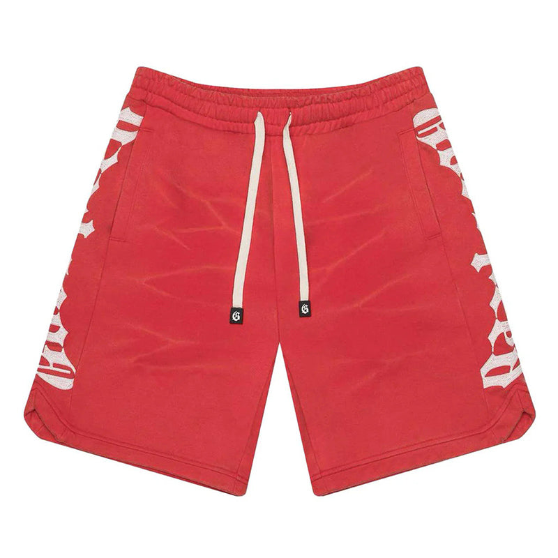 GODSPEED Courtside Shorts – 100% Cotton Drawstring Short in Sunfade Black & Red
