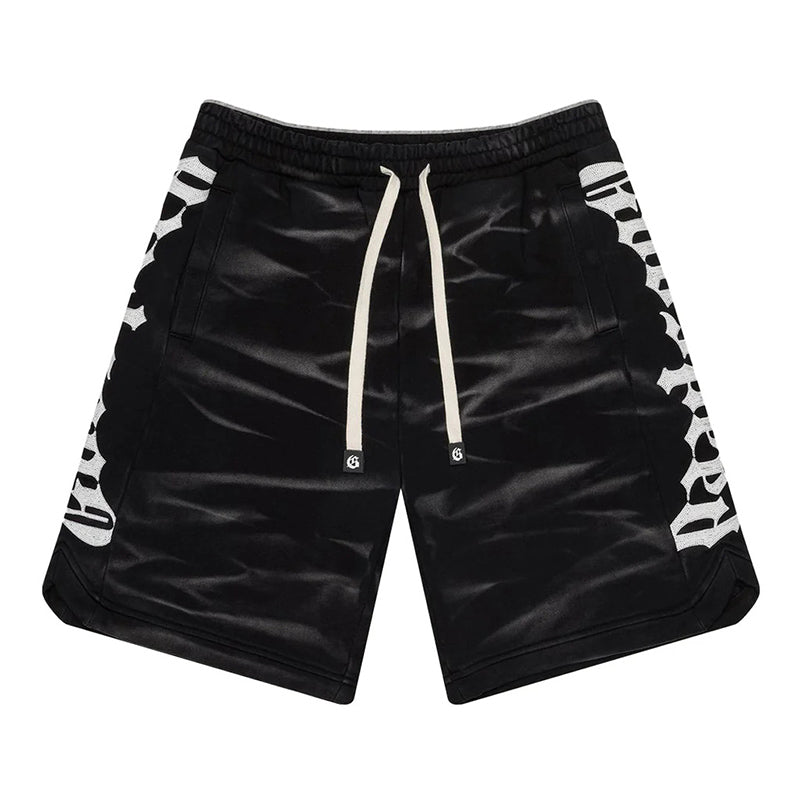 GODSPEED Courtside Shorts – 100% Cotton Drawstring Short in Sunfade Black & Red