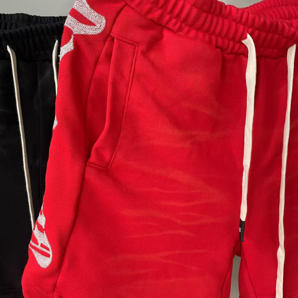 GODSPEED Courtside Shorts – 100% Cotton Drawstring Short in Sunfade Black & Red