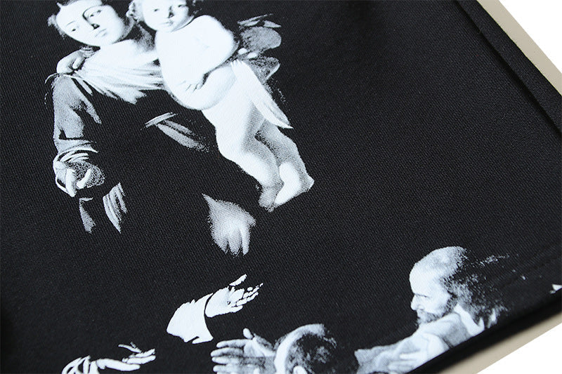 OFF-WHITE "Madonna & Child" Caravaggio Art Print Cotton Sweatshorts