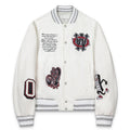 OFF WHITE Crystal Full Leather Varsity Jacket – White