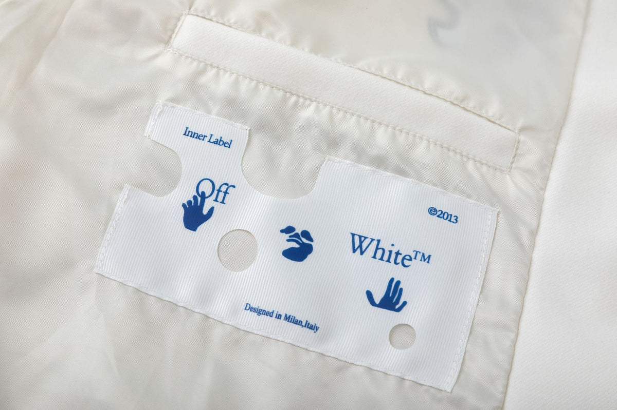 OFF WHITE Crystal Full Leather Varsity Jacket – White