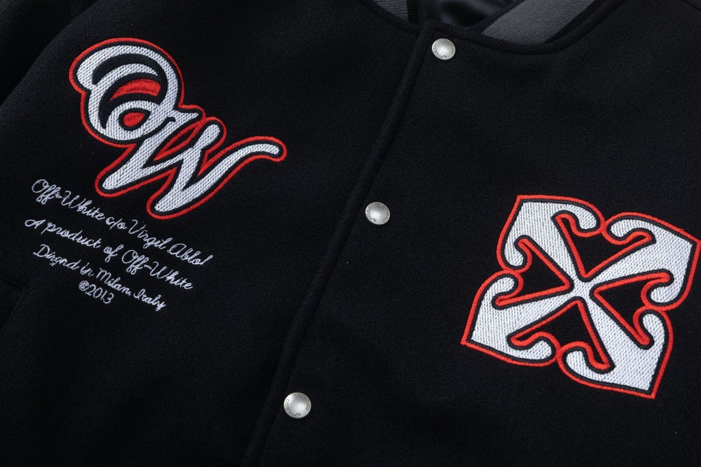 OFF WHITE Golf Varsity Jacket – Black