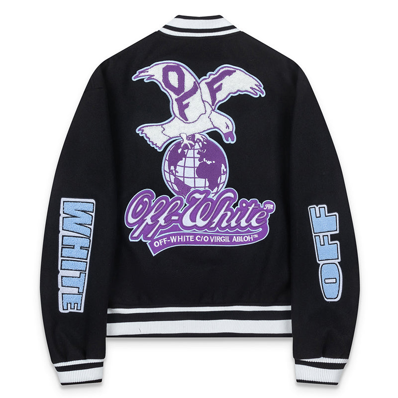 Off-White Eagle Wool Varsity Jacket – Loose Hip Hop Streetwear (Black)
