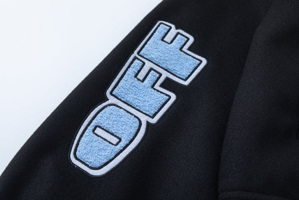 Off-White Eagle Wool Varsity Jacket – Loose Hip Hop Streetwear (Black)