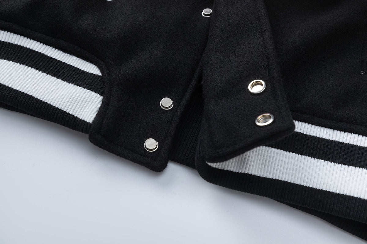 Off-White Eagle Wool Varsity Jacket – Loose Hip Hop Streetwear (Black)