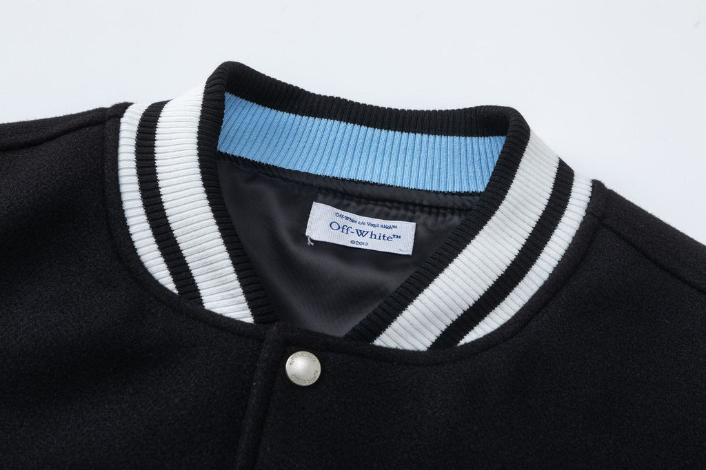 Off-White Eagle Wool Varsity Jacket – Loose Hip Hop Streetwear (Black)