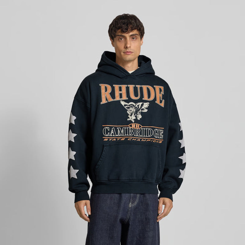 RHUDE Cambridge State Champs Vintage Boxy Hoodie – Black