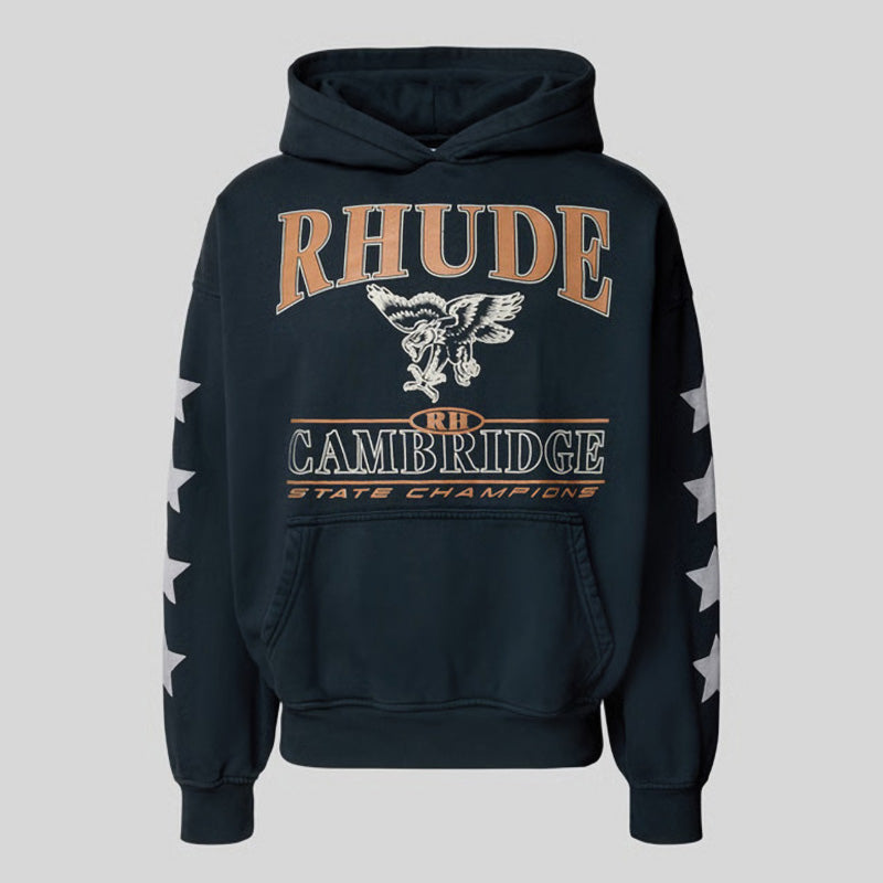 RHUDE Cambridge State Champs Vintage Boxy Hoodie – Black