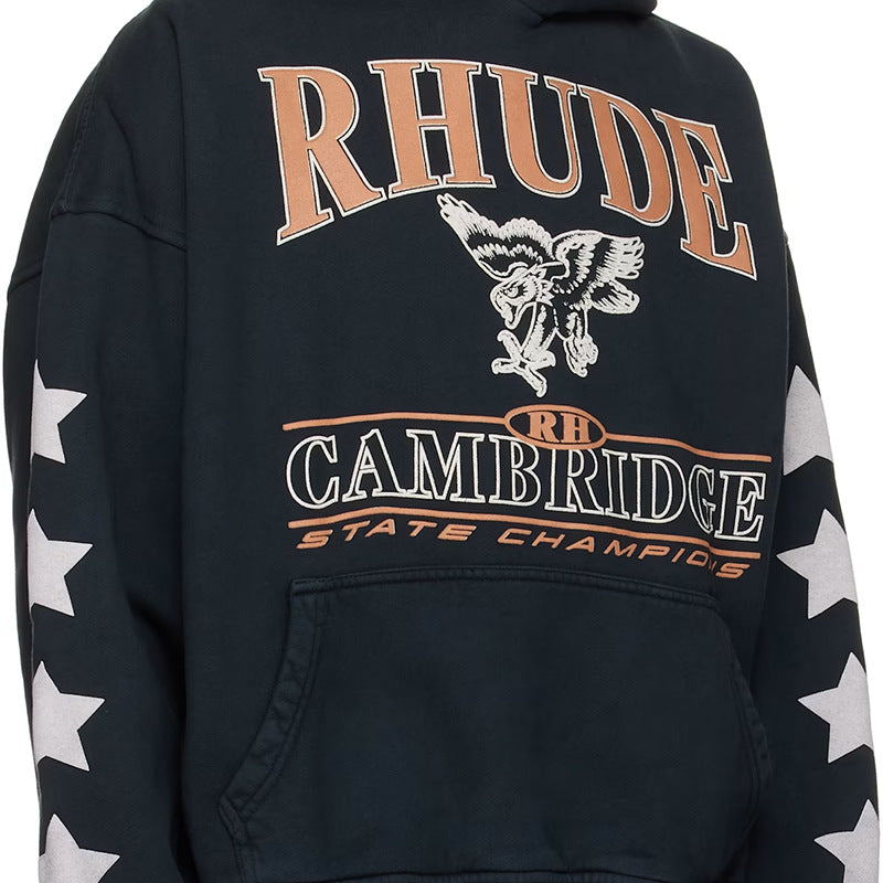 RHUDE Cambridge State Champs Vintage Boxy Hoodie – Black