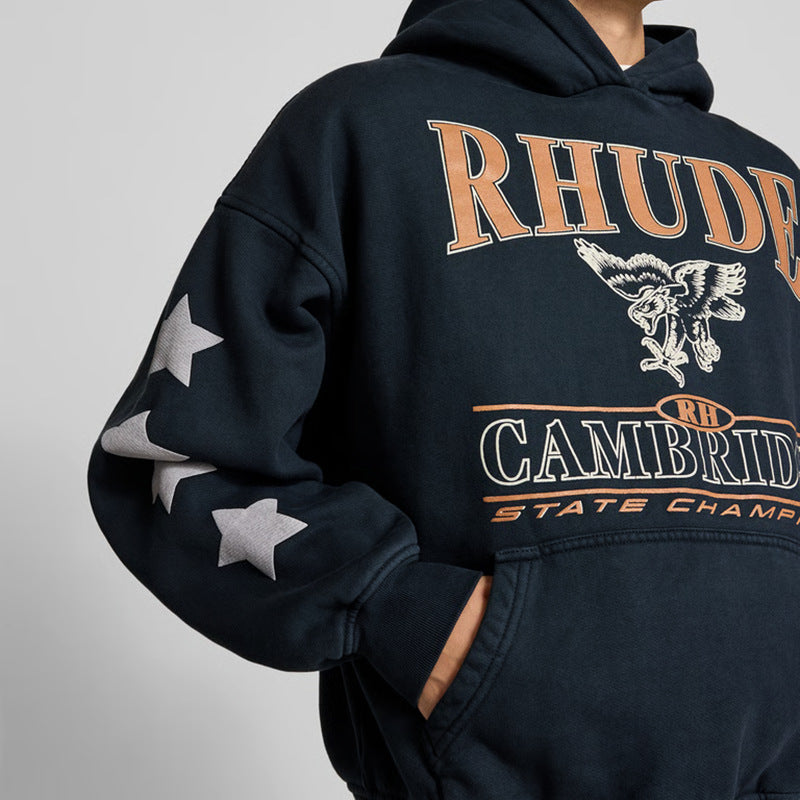 RHUDE Cambridge State Champs Vintage Boxy Hoodie – Black