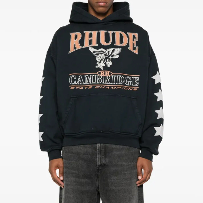 RHUDE Cambridge State Champs Vintage Boxy Hoodie – Black