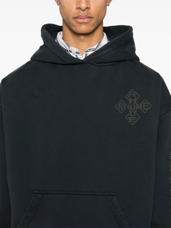 RHUDE Cross Logo Tonal Checkerboard Hoodie – Black