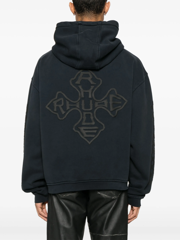 RHUDE Cross Logo Tonal Checkerboard Hoodie – Black