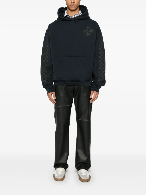 RHUDE Cross Logo Tonal Checkerboard Hoodie – Black