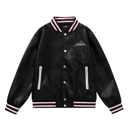 AMIRI Club Leather Varsity Jacket – Black