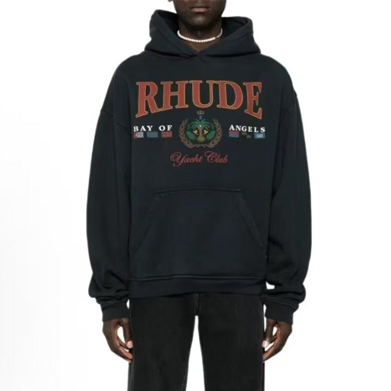 RHUDE Bay of Angels Yacht Club Graphic Hoodie – Black