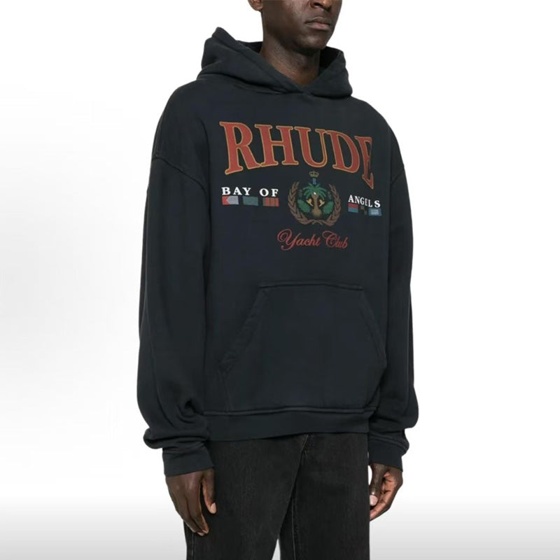 RHUDE Bay of Angels Yacht Club Graphic Hoodie – Black