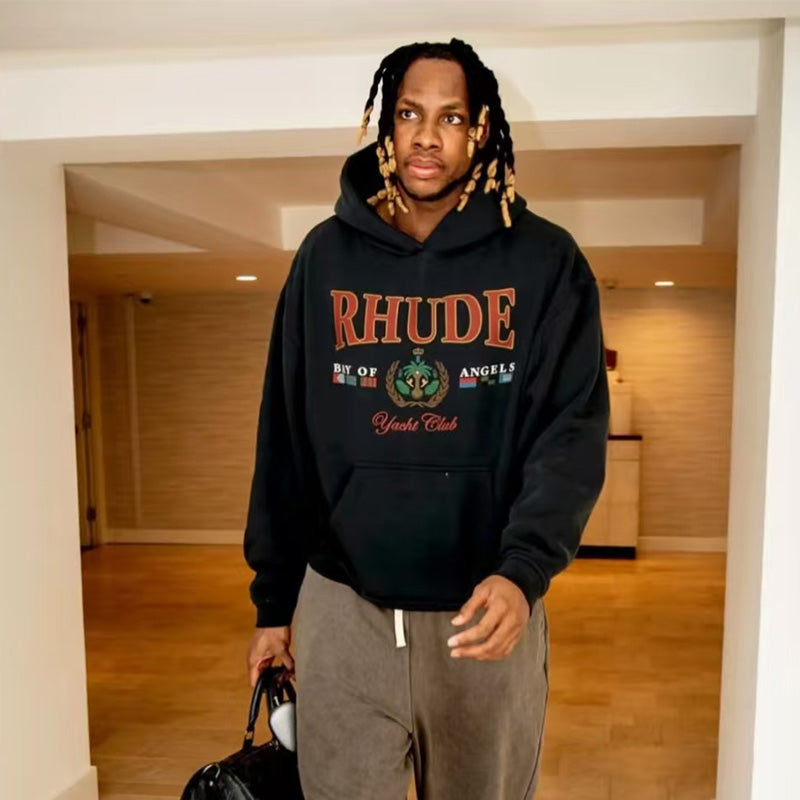 RHUDE Bay of Angels Yacht Club Graphic Hoodie – Black